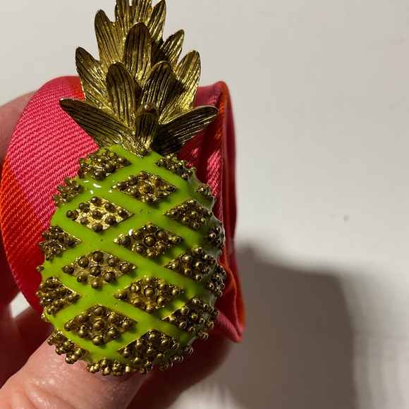 J. Crew 100% silk pink and red ribbon belt with metal pineapple buckle 37 inch - Picture 7 of 8